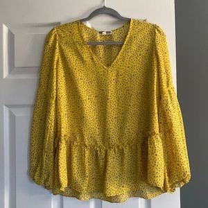 Pleione Yellow Abstract Animal Print V-Neck Peplum Blouse